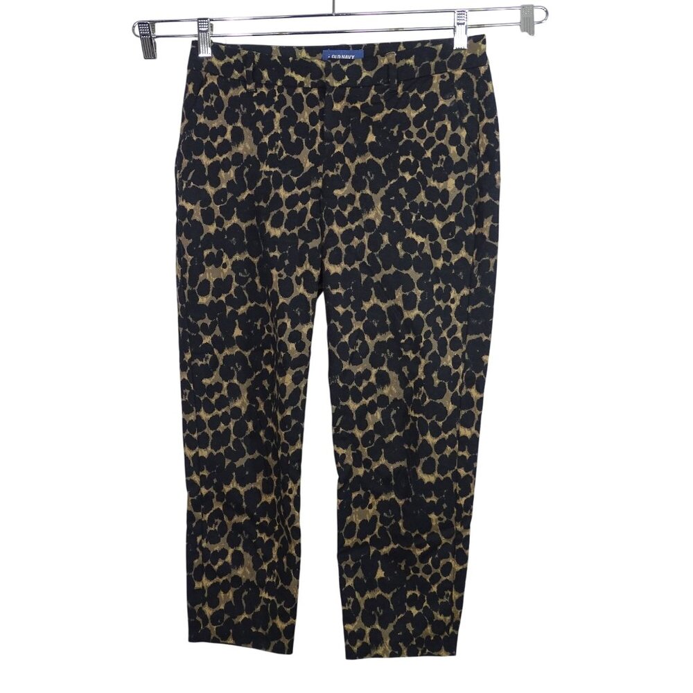 Old Navy Harper Mid-Rise Brown Leopard Print Pants Women Size 2P Cotton Blend
